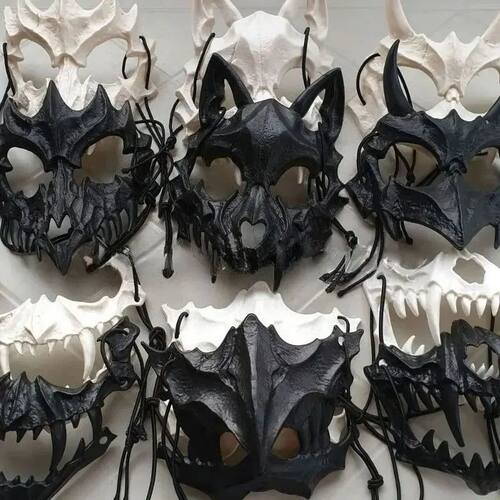 Party Skull Mask Long Teeth Demon Skeleton Half Face Mask Wo