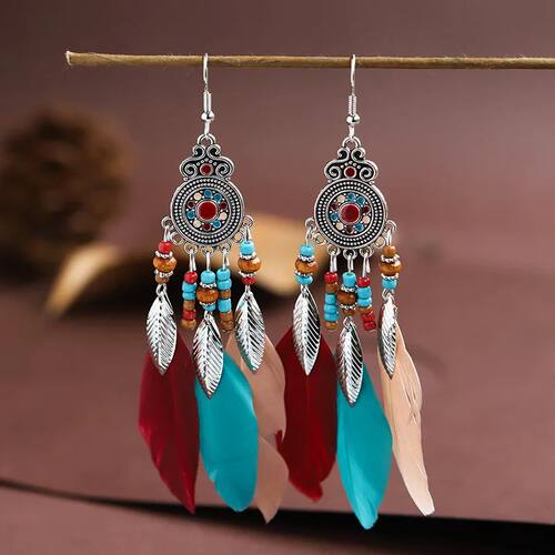 Ethnic Long Tassels Feather Drop Earrings For Women Elegant