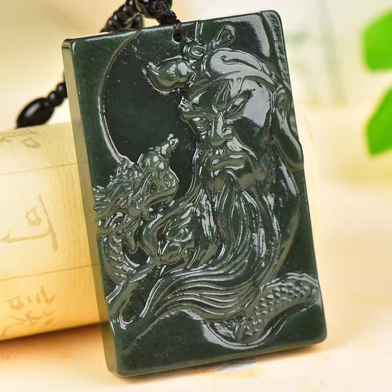 正品新疆和田玉武财神祥龙关公吊坠忠义千秋玉石项链颈饰掛件证书