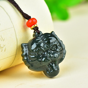 天然正品新疆和田青玉老虎头吊坠男女玉石项坠颈饰挂件附鉴定证书