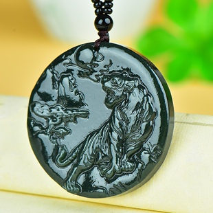 正品新疆和田青玉吉祥山水上山虎玉佩吊坠玉石项链颈饰挂件附证书