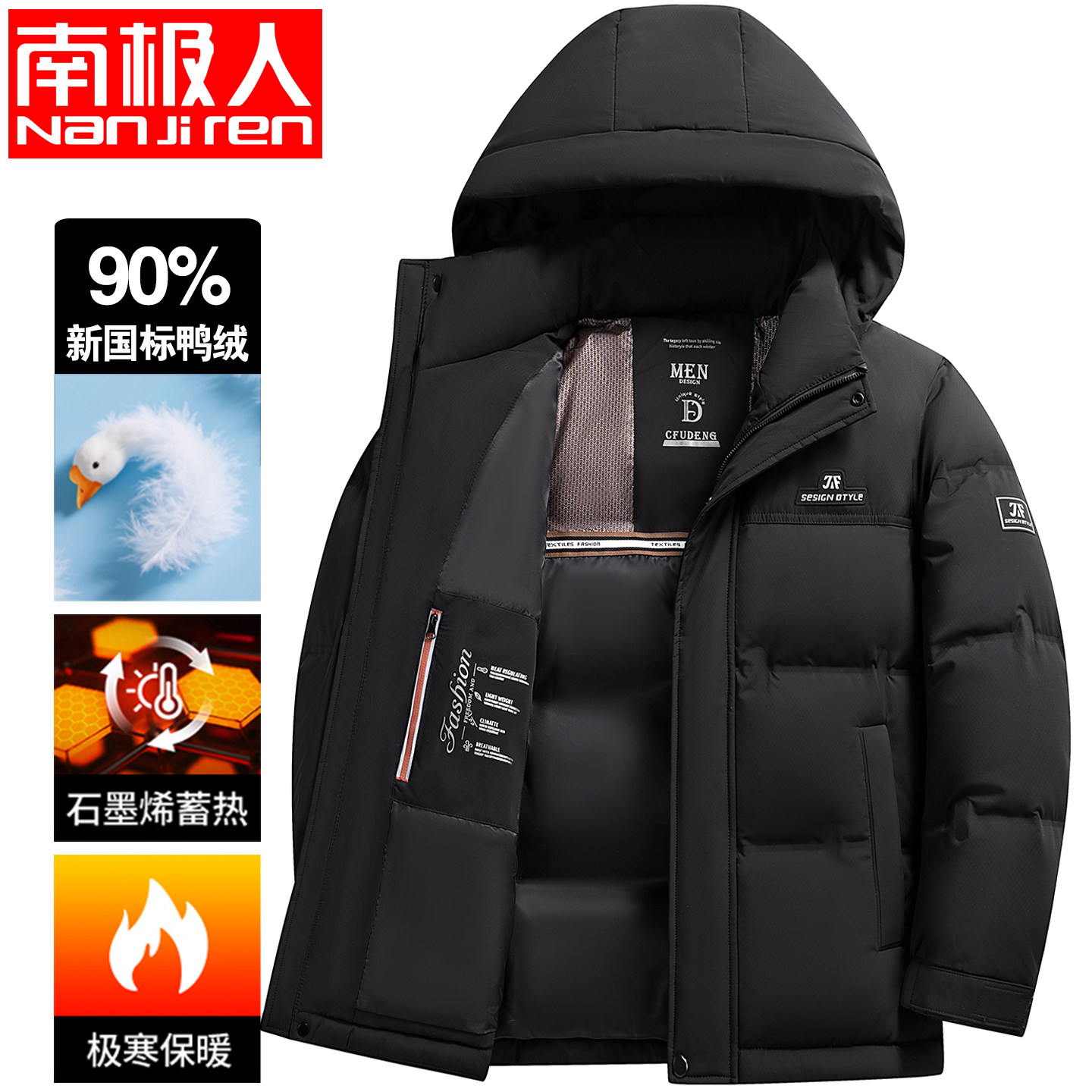 南极人新款羽绒服男士冬季极寒短款休闲白鸭绒加厚中年爸爸装外套