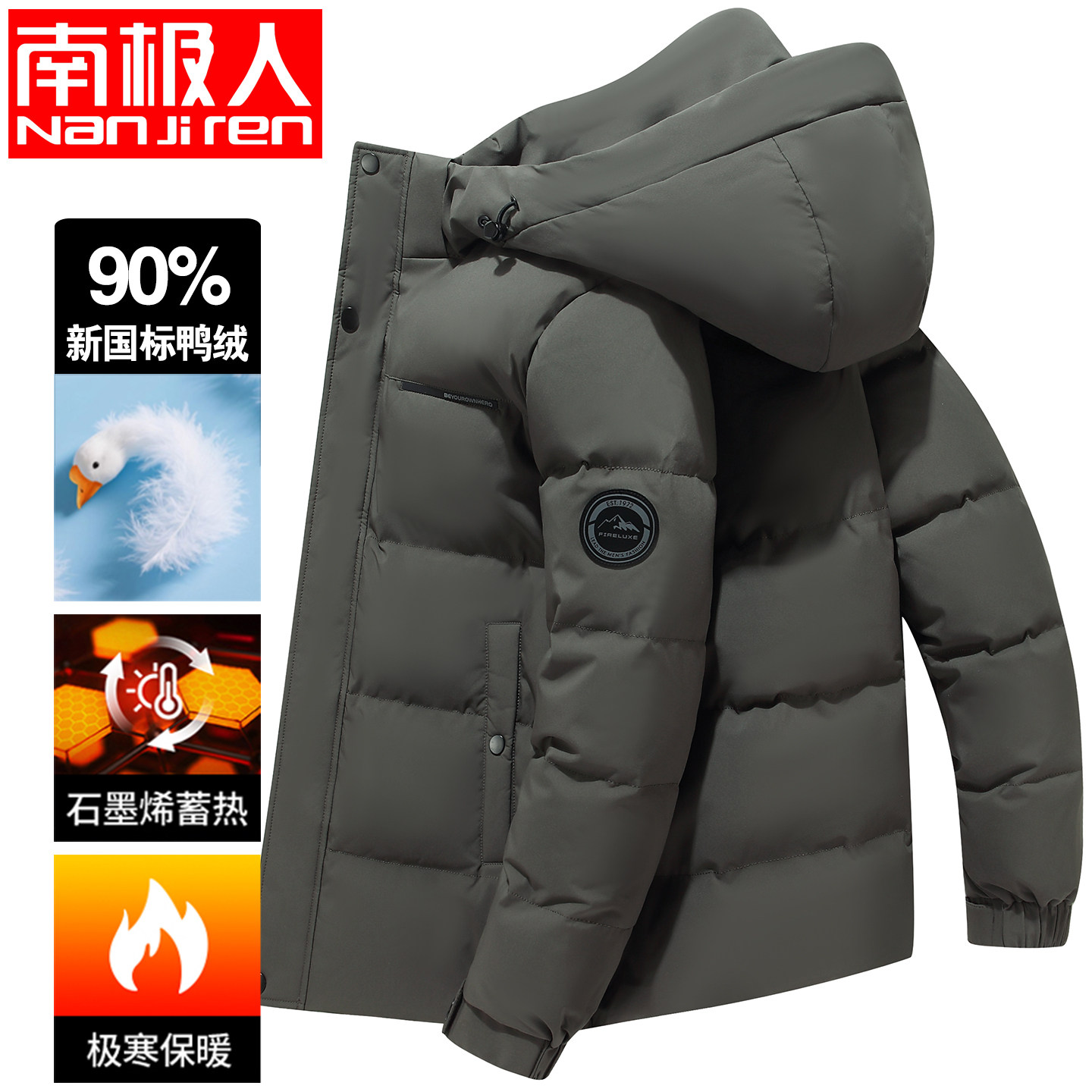 南极人冬季男士羽绒服短款加厚保暖中年爸爸冬装新款白鸭绒外套男