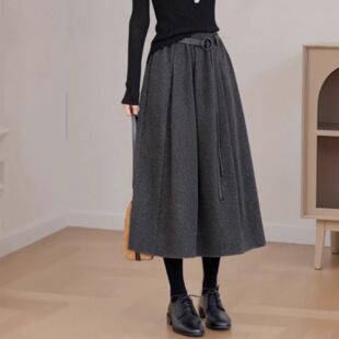 【八分裙裤】灰色裤子女冬8分毛呢阔腿裤显瘦宽松休闲裤加厚