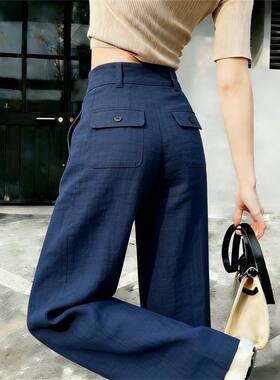 藏蓝色高腰直筒裤女2026年夏季新款宽松显瘦百搭气质通勤阔腿长裤