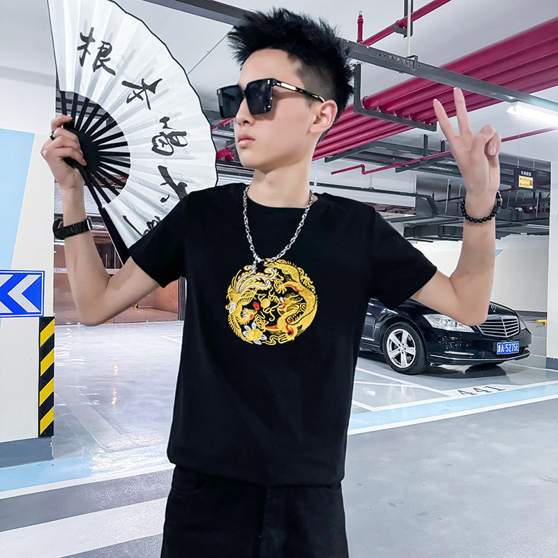 2025夏社会风龙刺绣短袖T恤男修身1 XZ403-1-T8003-P38 限5图片