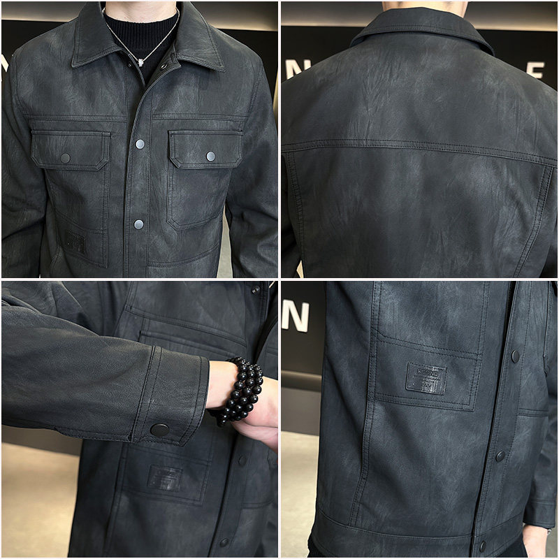 新高品质~修身做旧店主风皮衣夹克外套403-1-7813-P128,男装皮衣,电商C301