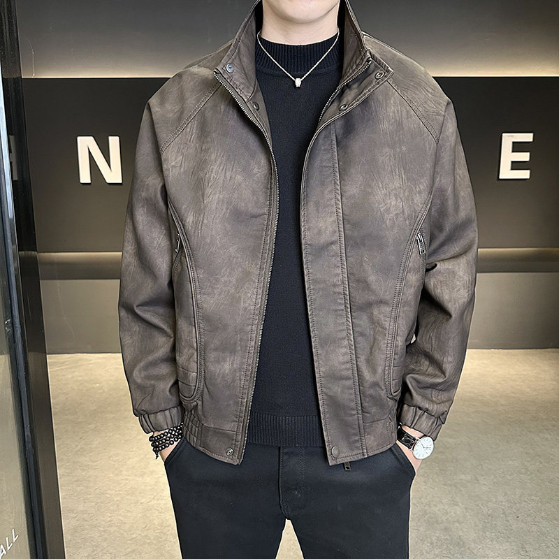 新高品质~水洗做旧店主风皮衣夹克外套2403-1-7808-P148,男装皮衣,电商C301