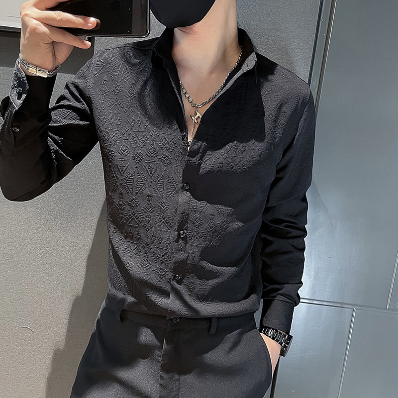 2025秋社会小伙纯色提花修身长袖衬衫XZ403-Z-C1915-P58限78,男装衬衫,电商C301