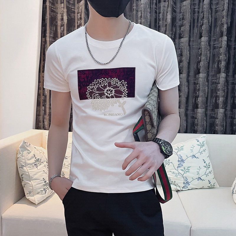 2025夏社会刺绣贴布短袖T恤男修身XZ403-1-T5028-P38限58,男装T恤,电商C301