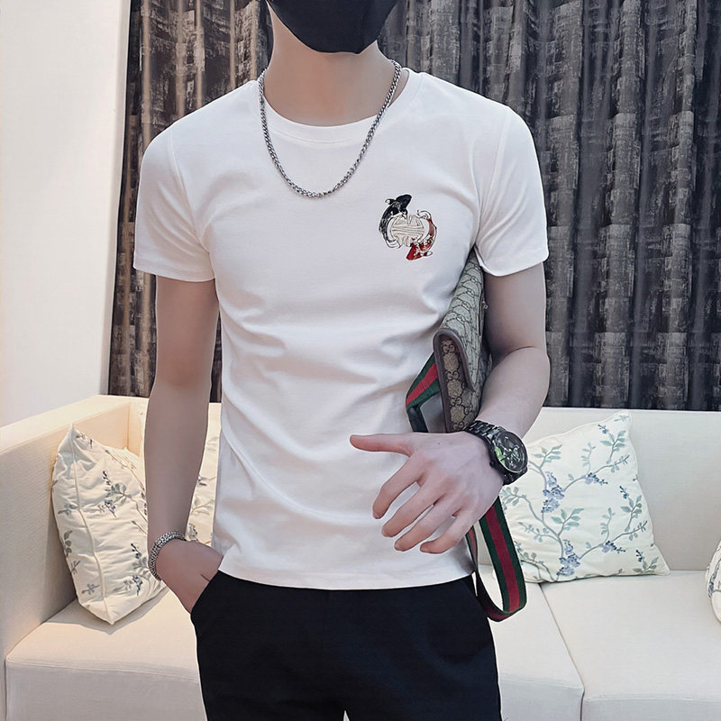 2025夏社会刺绣印花短袖T恤男修身1XZ403-1-T6056-P38限58,男装T恤,电商C301