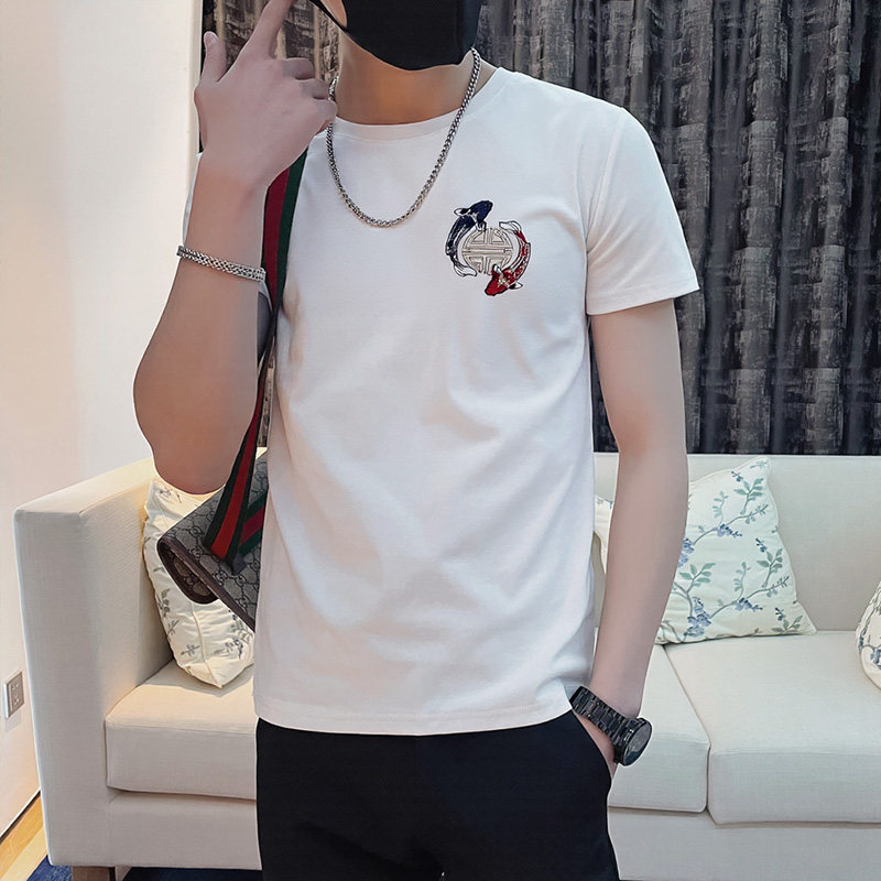 2025夏社会刺绣印花短袖T恤男修身XZ403-1-T6056-P38限58,男装T恤,电商C301