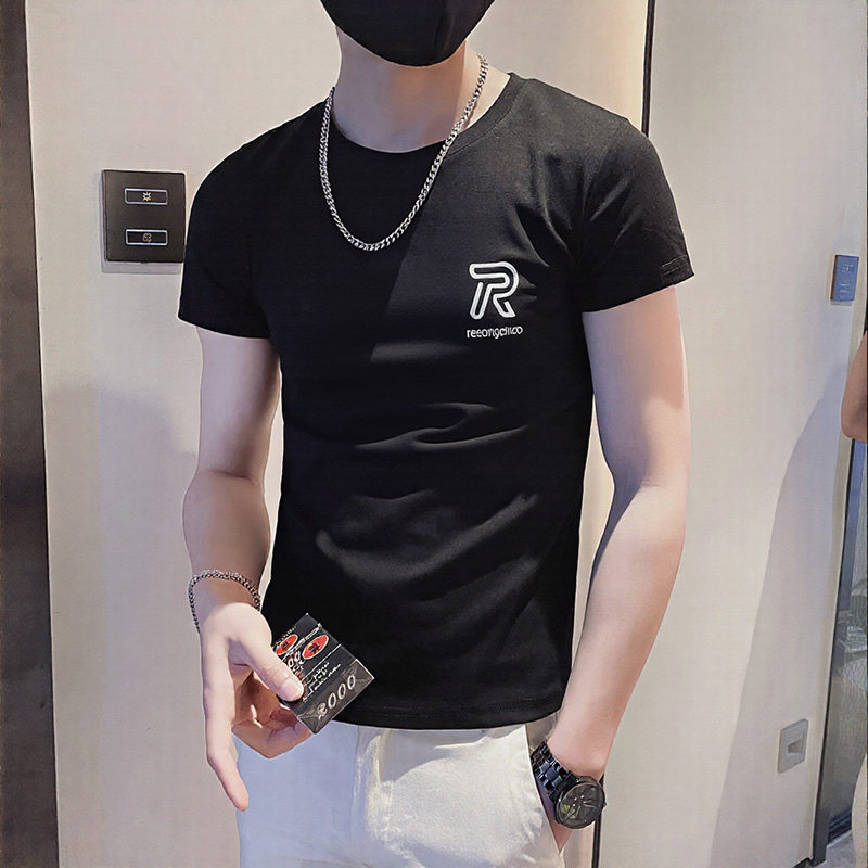 2025夏社会R字母刺绣短袖T恤男修身1XZ403-1-T8038-P38限58,男装T恤,电商C301