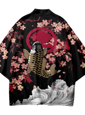 中国风复古浮世绘鲤鱼羽织道袍开衫外套港风浴衣和服夏季防晒衣潮