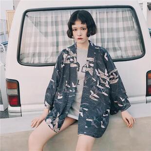 夏季日系复古汉服开衫女仙鹤防晒衣印花羽织和风学生情侣bf披风潮