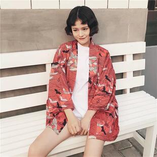 夏季日系复古汉服开衫女仙鹤防晒衣印花羽织和风学生情侣bf披风潮