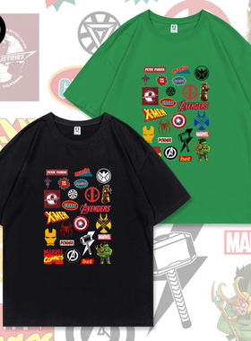 复仇者联盟T恤漫威 钢铁侠 蜘蛛侠漫画 落肩宽松大码纯棉休闲短袖