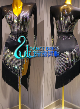 定制新款拉丁舞比赛裙 黑池拉丁舞服装 演出服 黑色闪亮拉丁舞裙
