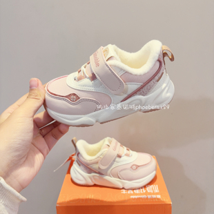 基诺浦冬款加绒棉鞋运动鞋薄绒皮面防水男女童防滑轻便清货1671