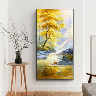 聚宝盆玄关装 饰画手绘风景油画走廊尽头挂画办公室画路路通山水画