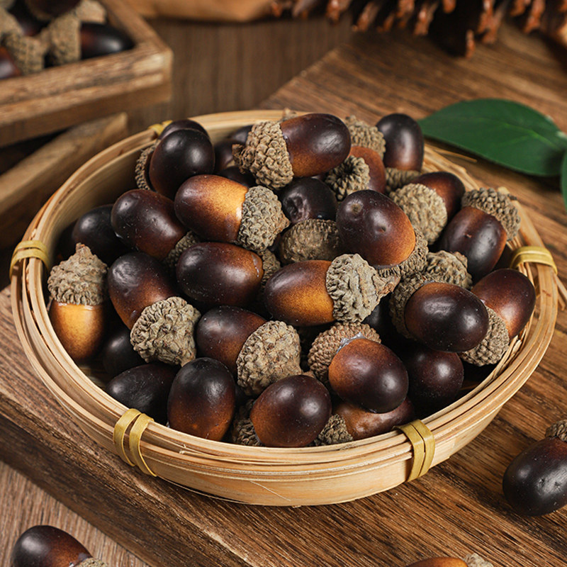 仿真天然橡果橡子壳松果臻子干果微景观摆件家居橱窗饰品摄影道具
