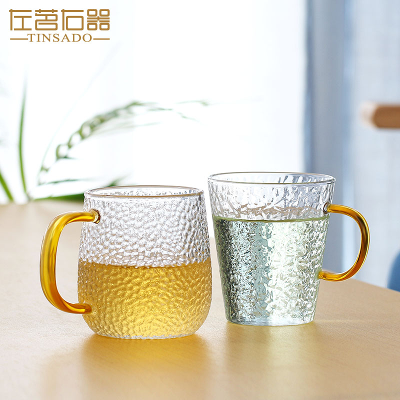 家用玻璃杯左茗右器锤纹