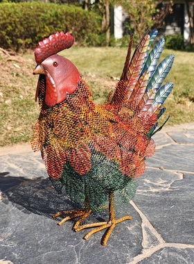 太阳能户外氛围千丝网母鸡工艺品铁艺园区公园装饰造景