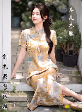 打版做衣服F128人丝旗袍连衣裙女新款盘扣立领修身长裙夏季裁剪图