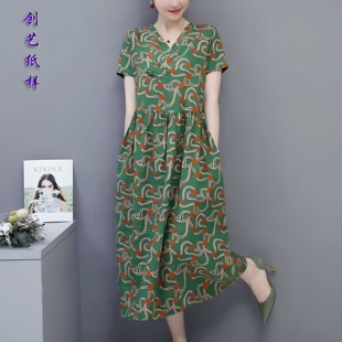 裁缝纸样C254新款棉麻连衣裙中老年女装夏裙子亚麻夏天服样板纸图