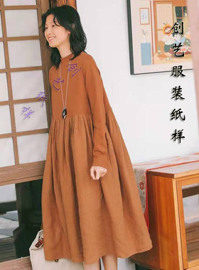 亚麻连衣裙春款创艺连衣裙牛皮纸
