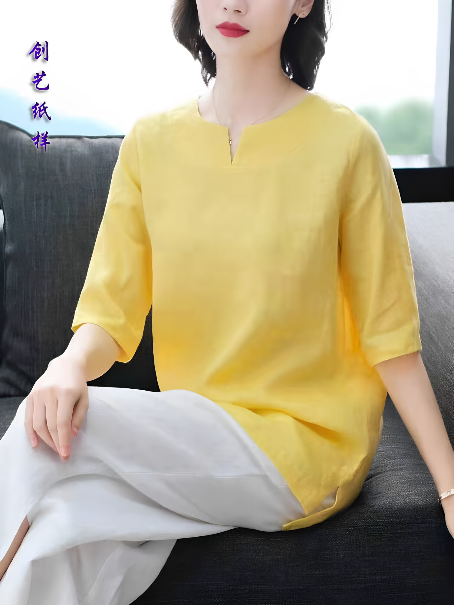 纸样文艺亚麻上衣牛皮纸夏季新款