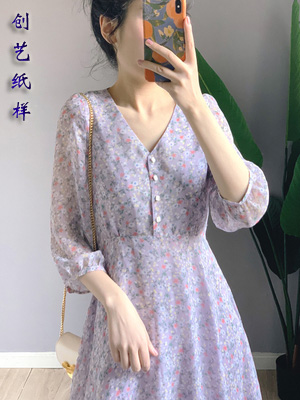 创艺连衣裙牛皮纸雪纺收腰裁剪