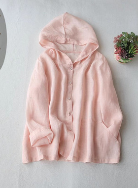 做衣服 F42苎麻连帽外套女装九分袖开衫宽松夏季防晒衫上衣缝纫图