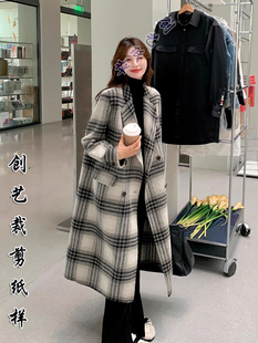 毛呢外套纸样 中长款 做衣服 图纸N339带里韩系格子大衣女秋冬新款