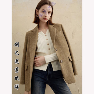做衣服裁剪E323冬季新款复古毛呢西装外套羊毛大衣中长女缝纫纸样