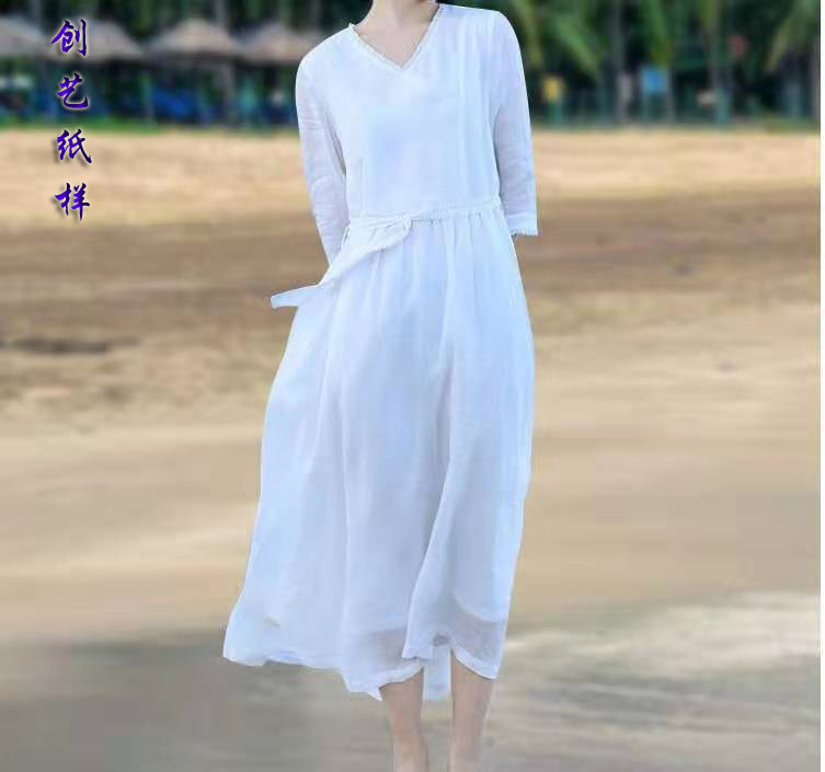 样板苎麻双层连衣裙文艺创艺