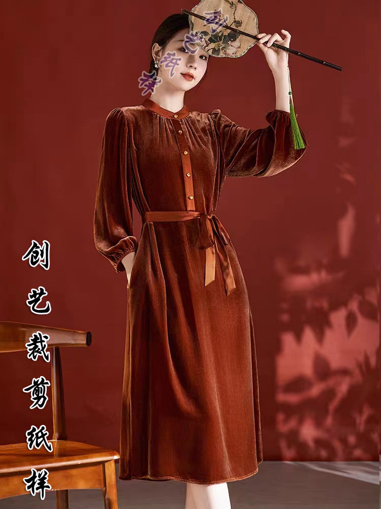 创艺纸样丝绒连衣裙牛皮纸真丝绒