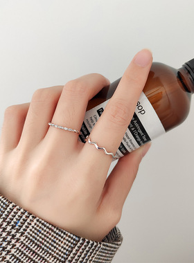 波浪线条简约文艺风麻花细款戒指