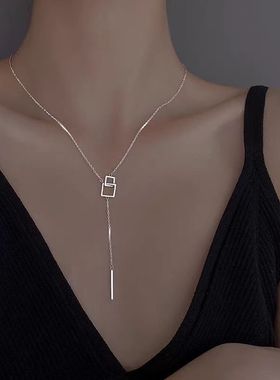 几何方形流苏长款项链ins潮小众设计感锁骨链2024年夏