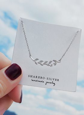 s925纯银橄榄枝树叶项链女韩版简约小清新学生个性森系短款锁骨链