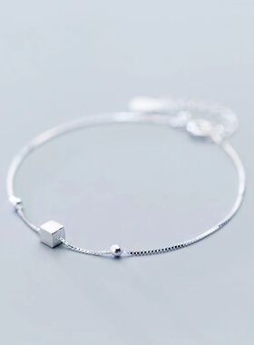 925纯银方块手链女简约小众设计