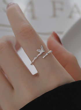 小清新竹节戒指女2023年新款爆款潮简约素圈时尚个性可调节指环