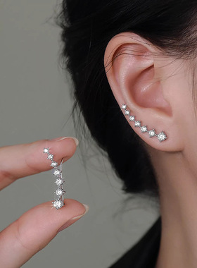 925银闪钻一排耳钉2025新爆款耳环轻奢高级女小众设计耳饰