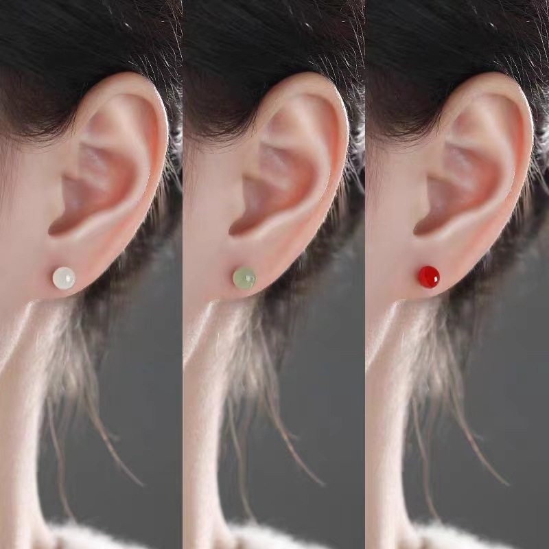 925纯银耳钉女和田玉耳环2023新款爆款小众设计耳饰高级感耳骨钉