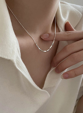 方块吊坠项链s925纯银女简约小众