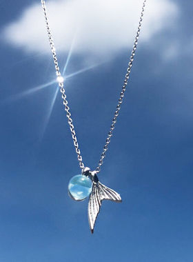 纯银人鱼泪尾巴蓝色森系锁骨链