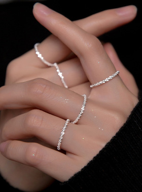 满天星戒指2021年简约波光粼粼食指戒ins气质网红小众素圈指环女