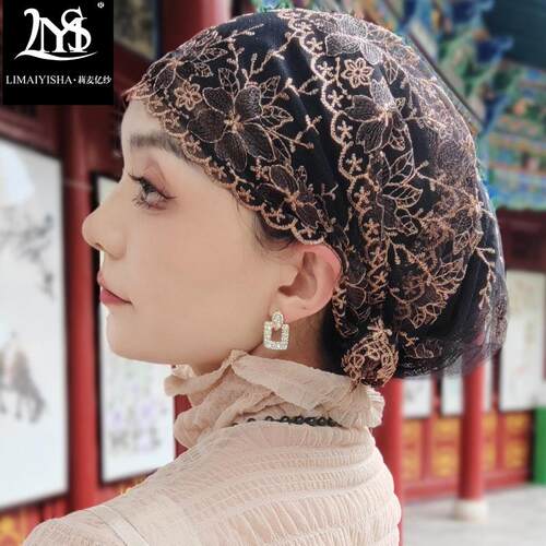 遮发帽头巾帽子女款洋气包头帽刺绣鱼尾帽子时尚双层蕾丝帽时装帽 - 封面