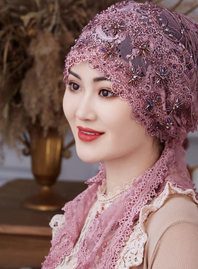 蕾丝披肩帽子头巾盖头女包头帽