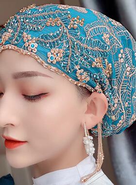 桑蚕丝真丝帽子流苏帽头巾包头帽